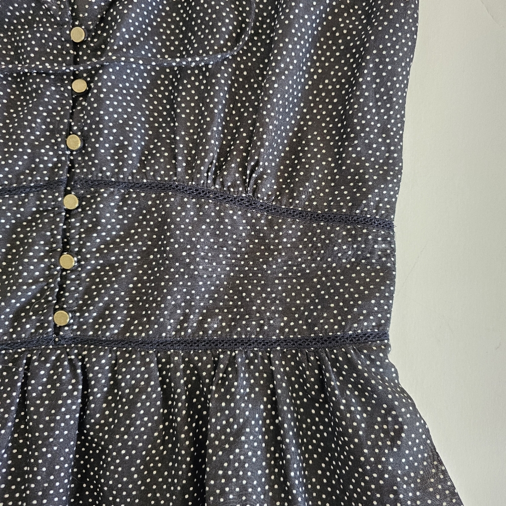 HD in Paris Size 4 Black and White Silk Blend Pin Dot Side Zip Peplum Blouse Fem - Picture 6 of 6